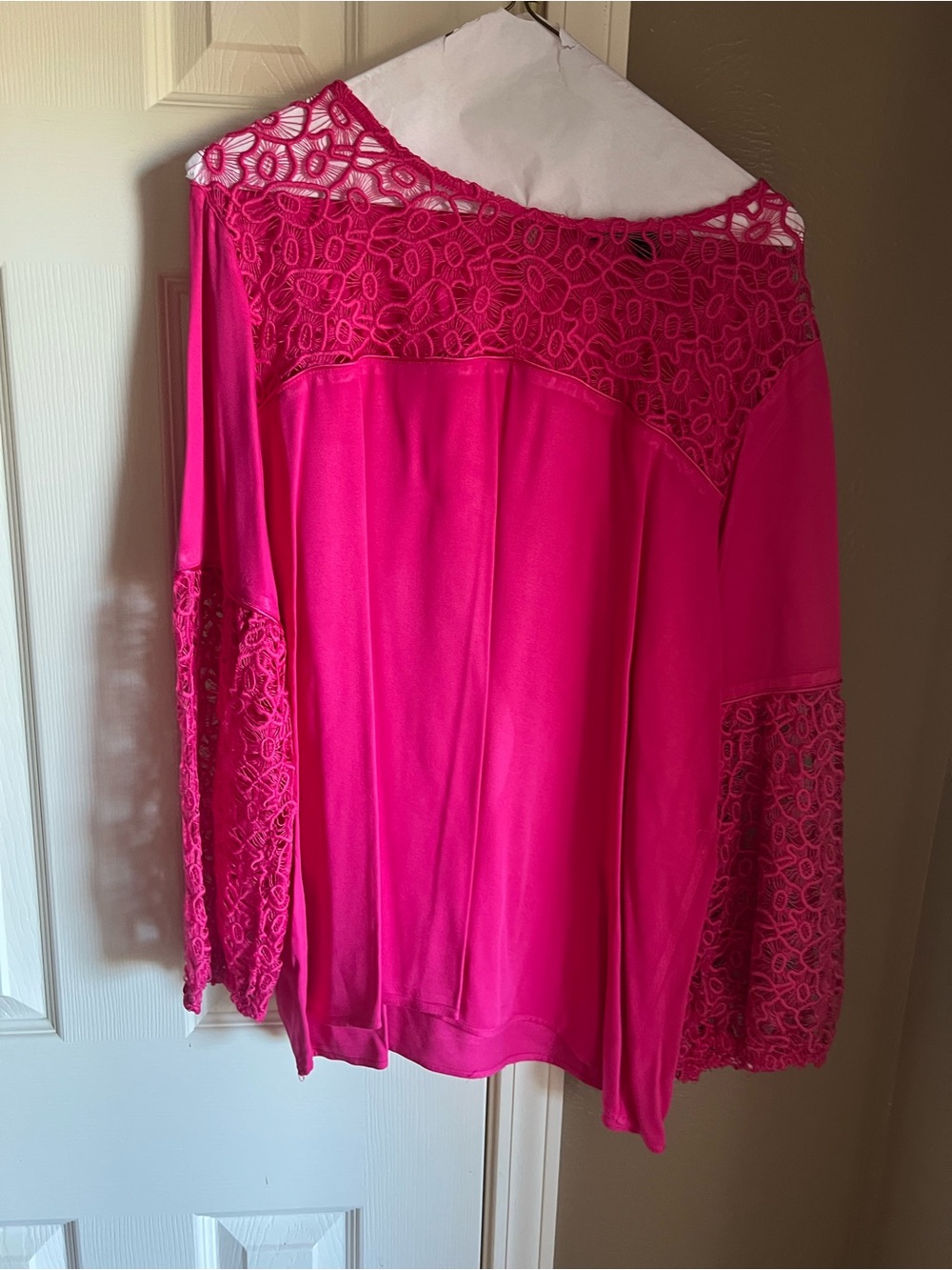 Andrew Marc Hot Pink Lace Yoke Long Sleeve Top